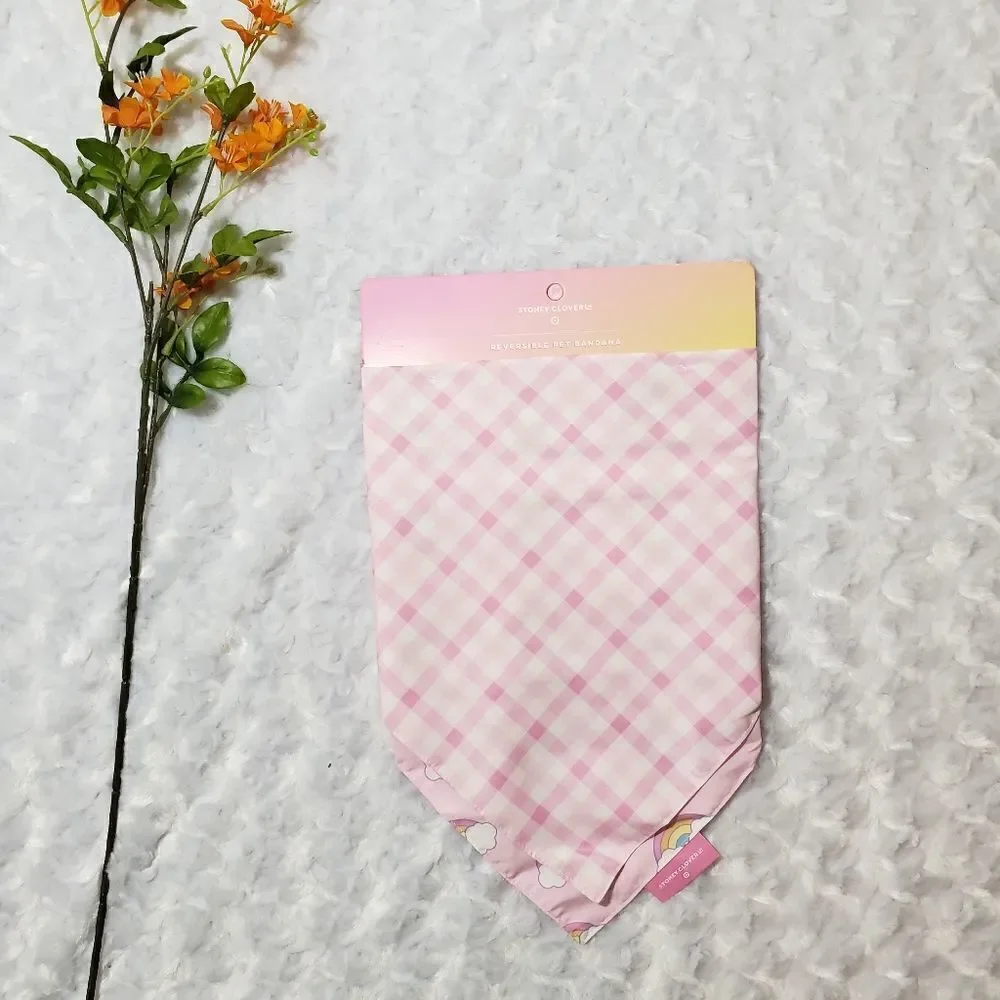 Stoney Clover Lane x Target light pink and white plaid reversible pet bandana